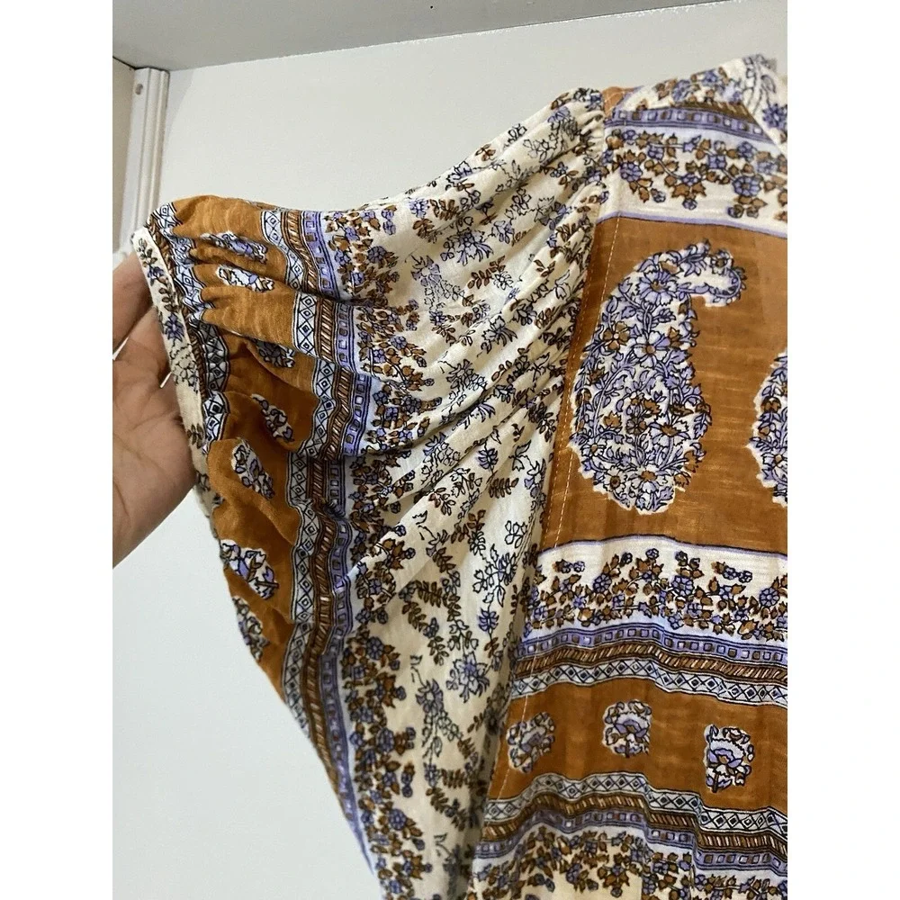 FREE PEOPLE Paisley‎ Puff Sleeve Swing Top XS Boho Oversized